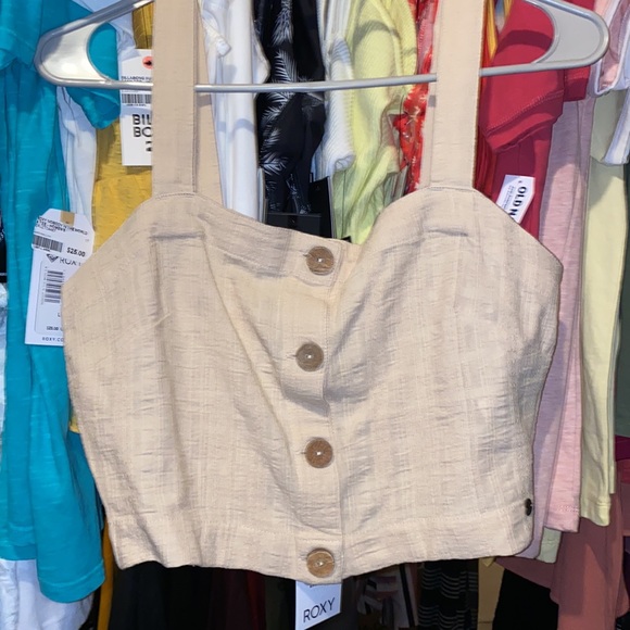 NWT!! Roxy Women's Ocean Groove Button Front Cropped Tank Ivory Cream - Picture 7 of 10
